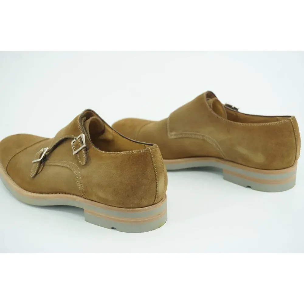 Magnanni Bernina Tan Suede Double Monk Strap Slip On Loafers Size 8 Saddle shoe
